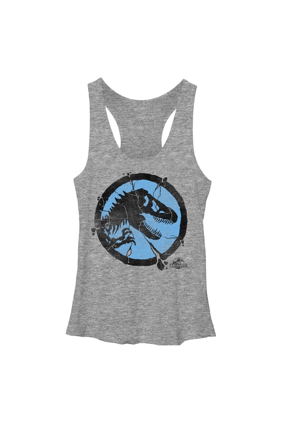 Women's Jurassic World Cracked T. Rex Logo Racerback Tank Top Gray Heather Small
