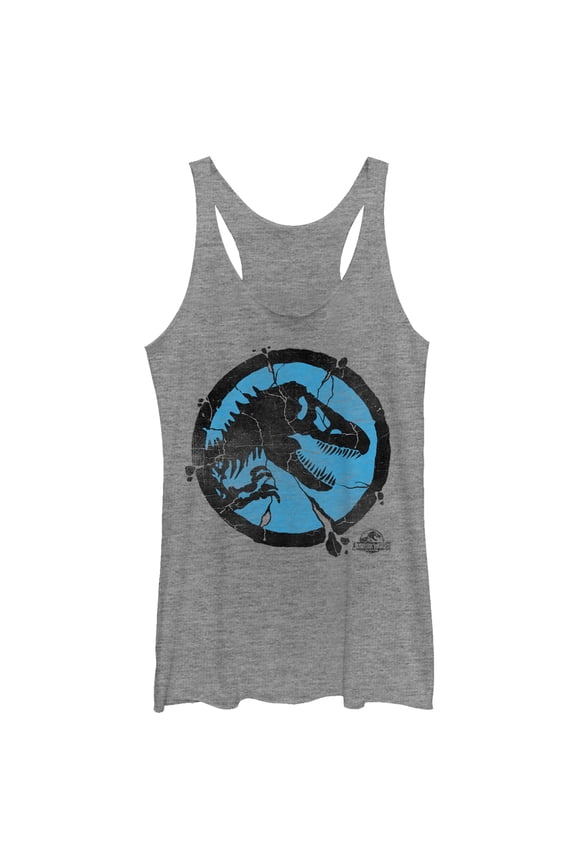 Women's Jurassic World Cracked T. Rex Logo Racerback Tank Top Gray Heather X Small