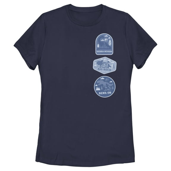 Women's Jurassic World: Dominion Destination Travel Dinosaur Badges  Graphic Tee Navy Blue Medium