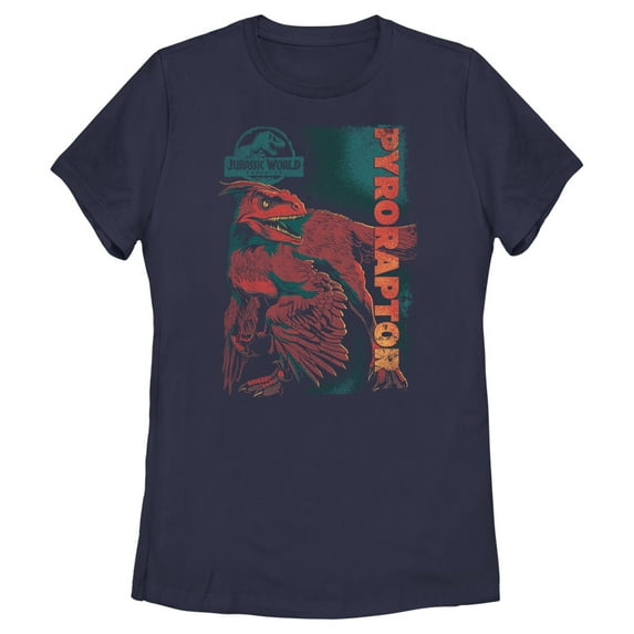 Women's Jurassic World: Dominion Pyroraptor Dinosaur Portrait Graphic Tee Navy Blue Medium