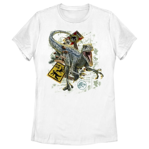 Women's Jurassic World: Dominion Velociraptor Here Comes the Attack Graphic Tee White 2X Large