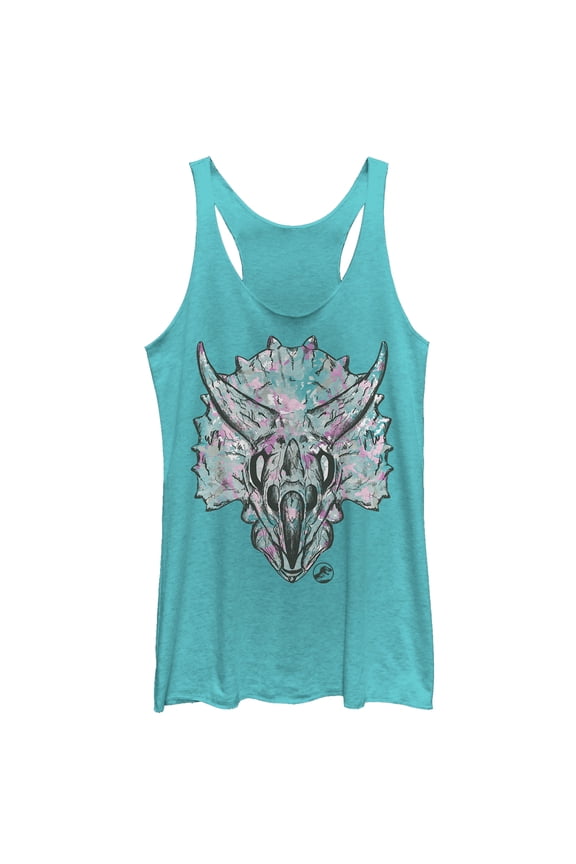 Women's Jurassic World: Fallen Kingdom Artistic Triceratops Racerback Tank Top Tahiti Blue Small