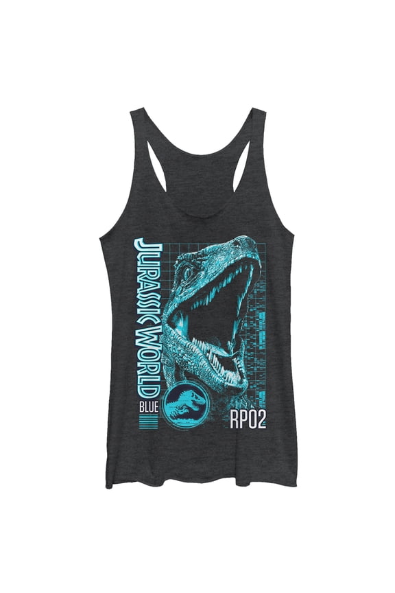 Women's Jurassic World: Fallen Kingdom Blue Portrait Racerback Tank Top Black Heather Medium