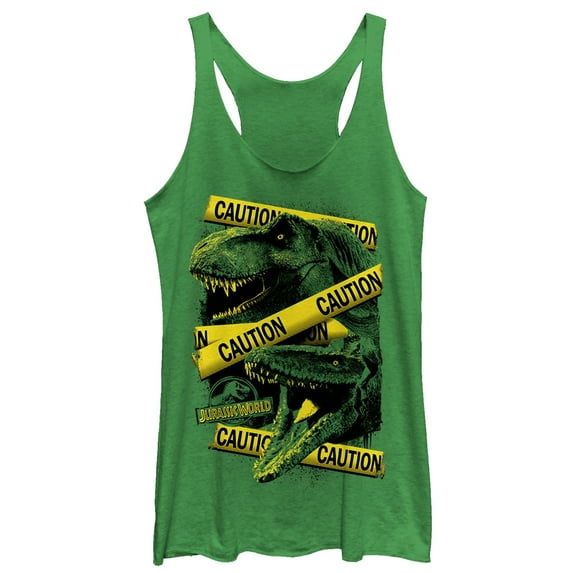 Women's Jurassic World: Fallen Kingdom Caution Tape Racerback Tank Top Envy Green X Small