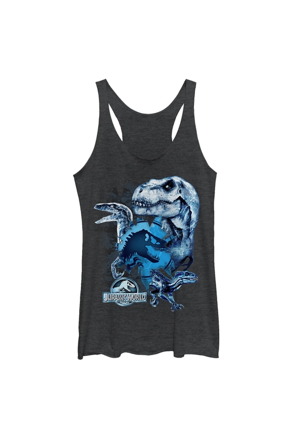 Women's Jurassic World: Fallen Kingdom Dinosaur Frost Racerback Tank Top Black Heather 2X Large