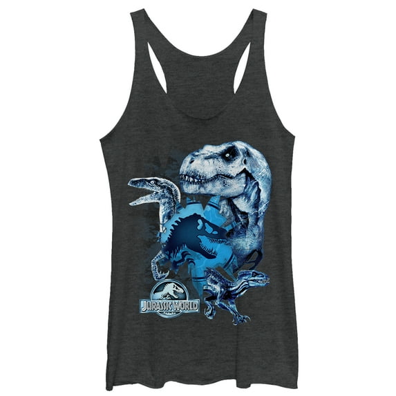 Women's Jurassic World: Fallen Kingdom Dinosaur Frost Racerback Tank Top Black Heather Small