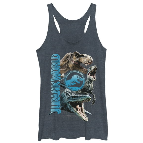 Women's Jurassic World: Fallen Kingdom Dinosaur Montage  Racerback Tank Top Navy Blue Heather Large