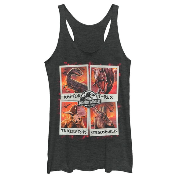 Women's Jurassic World: Fallen Kingdom Fire Polaroid  Racerback Tank Top Black Heather 2X Large
