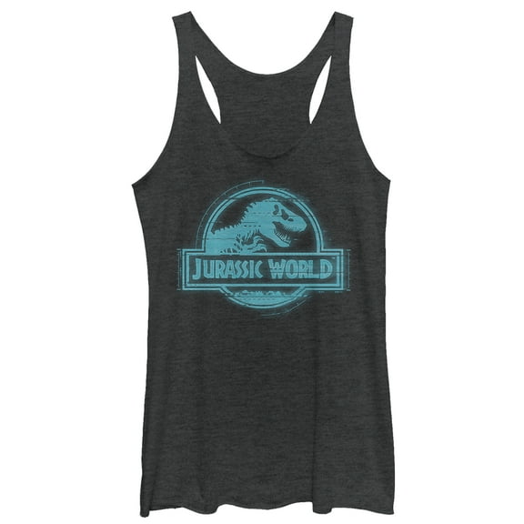 Women's Jurassic World: Fallen Kingdom Glitch Logo  Racerback Tank Top Black Heather Medium