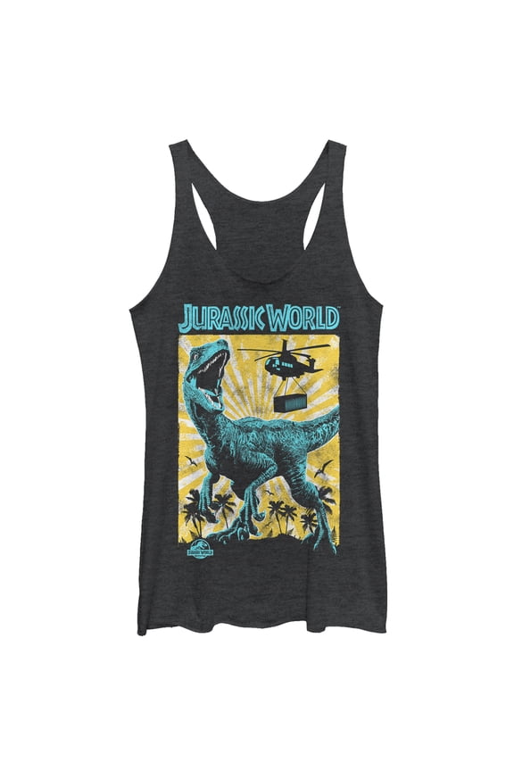 Women's Jurassic World: Fallen Kingdom Helicopter Capture Racerback Tank Top Black Heather Medium
