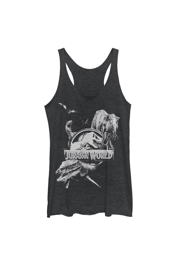 Women's Jurassic World: Fallen Kingdom Logo Attack Racerback Tank Top Black Heather Large