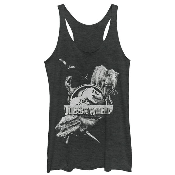 Women's Jurassic World: Fallen Kingdom Logo Attack  Racerback Tank Top Black Heather Medium