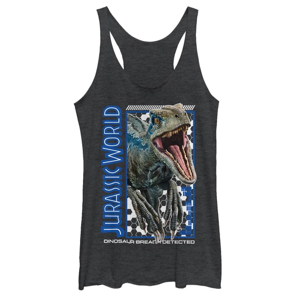Women's Jurassic World: Fallen Kingdom Raptor Breach Racerback Tank Top Black Heather X Large