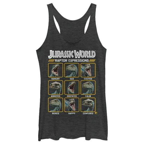 Women's Jurassic World: Fallen Kingdom Raptor Expressions Racerback Tank Top Black Heather Medium