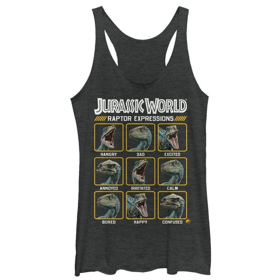 Women's Jurassic World: Fallen Kingdom Raptor Expressions  Racerback Tank Top Black Heather Small