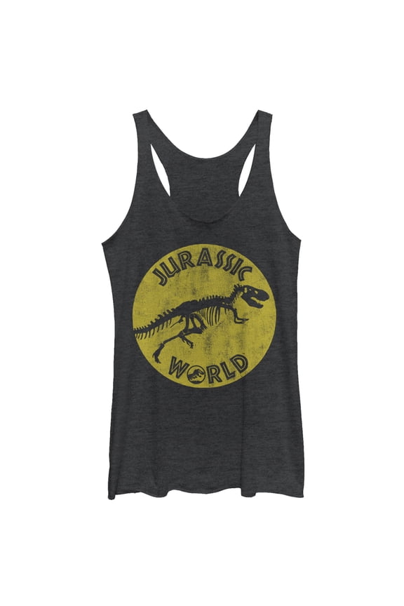 Women's Jurassic World: Fallen Kingdom Retro Fossil Racerback Tank Top Black Heather Medium