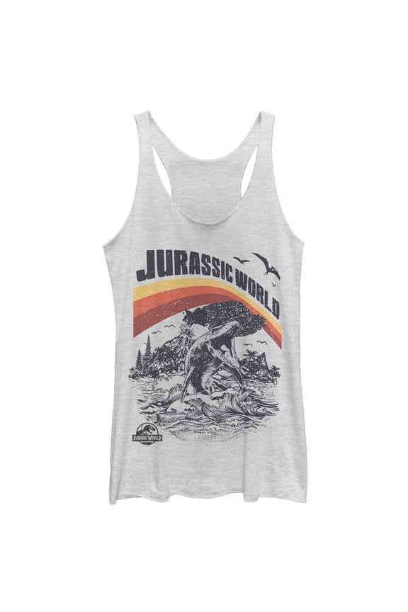 Women's Jurassic World: Fallen Kingdom Retro Sea Dino Racerback Tank Top White Heather X Small