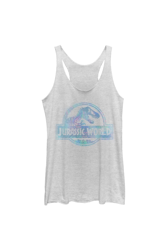 Women's Jurassic World: Fallen Kingdom Water Ripple Logo Racerback Tank Top White Heather Small