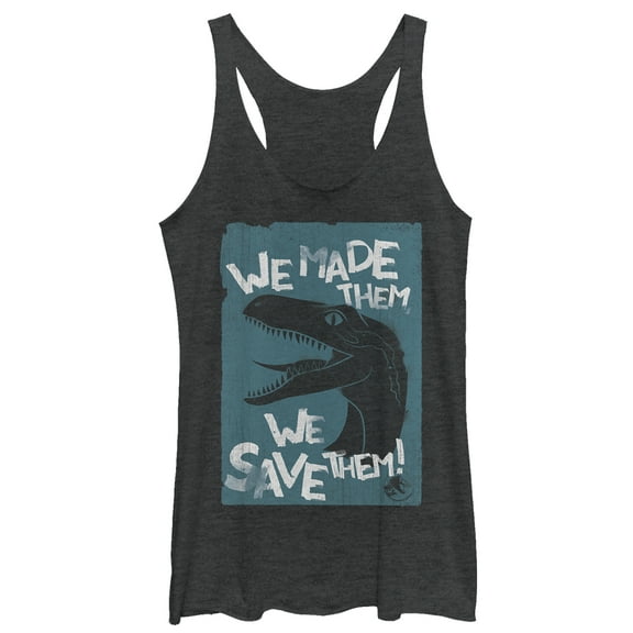 Women's Jurassic World: Fallen Kingdom We Save Them Racerback Tank Top Black Heather X Large