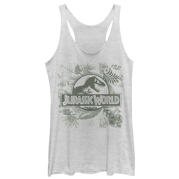 Women's Jurassic World Fern Leaf Logo Racerback Tank Top White Heather X Large