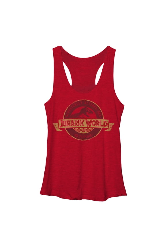 Women's Jurassic World Genetically Altered Logo  Racerback Tank Top Red Heather Medium