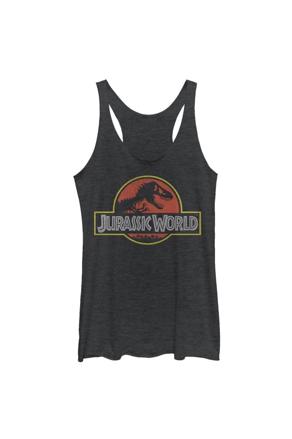 Women's Jurassic World Iconic Logo  Racerback Tank Top Black Heather 2X Large