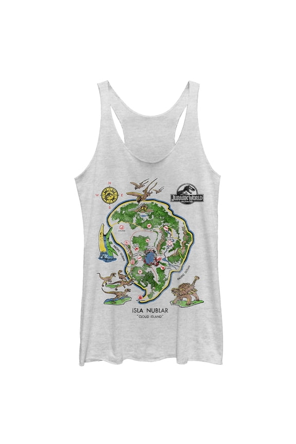 Women's Jurassic World Isla Nublar Detail Map Racerback Tank Top White Heather X Small
