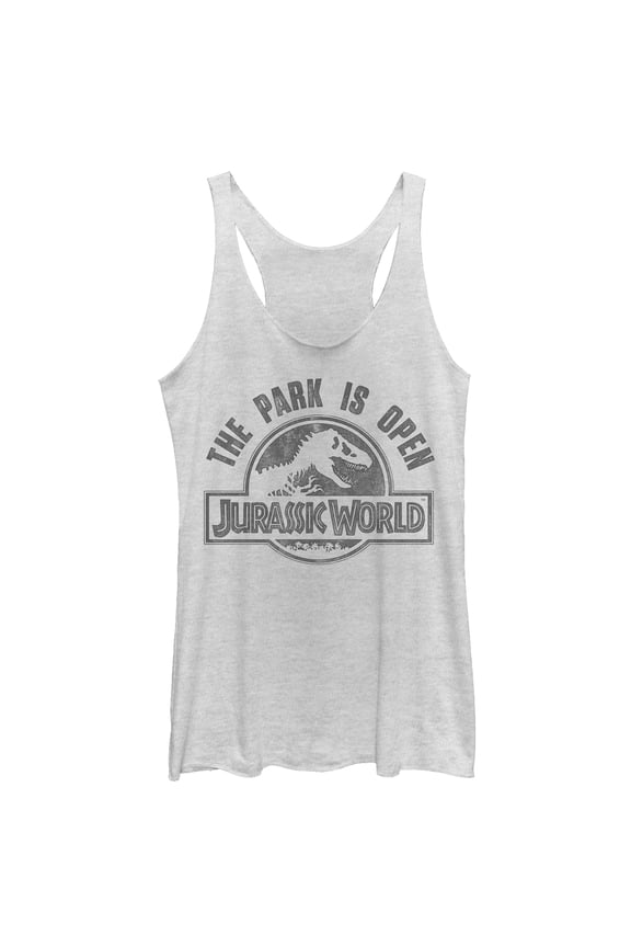 Women's Jurassic World Park Open Logo Racerback Tank Top White Heather Large