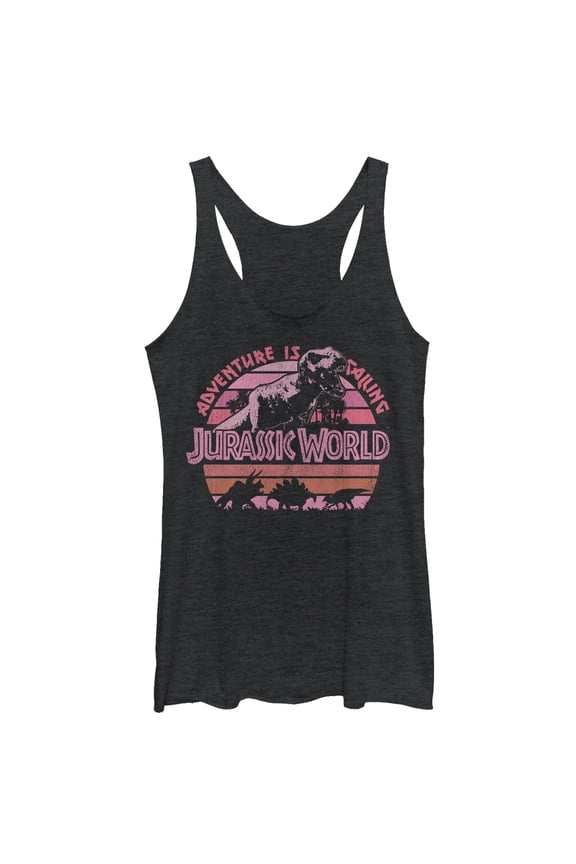 Women's Jurassic World Retro Adventure is Calling Racerback Tank Top Black Heather Small