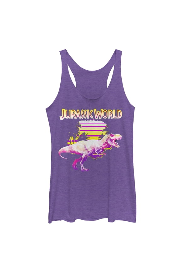 Women's Jurassic World Retro T. Rex Sunset Racerback Tank Top Purple Heather X Large