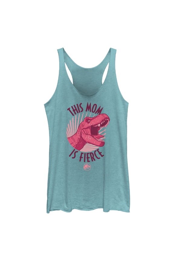 Women's Jurassic World T. Rex This Mom is Fierce Racerback Tank Top Tahiti Blue Large