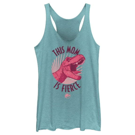 Women's Jurassic World T. Rex This Mom is Fierce Racerback Tank Top Tahiti Blue Large