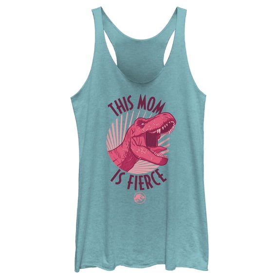 Women's Jurassic World T. Rex This Mom is Fierce Racerback Tank Top Tahiti Blue X Large
