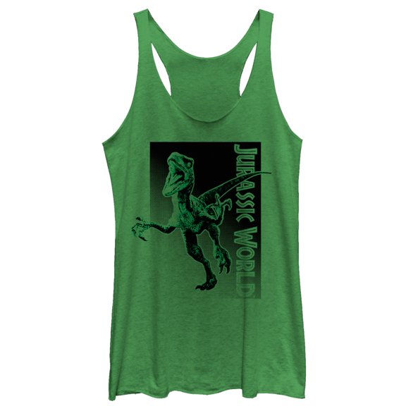 Women's Jurassic World Velociraptor Attack Racerback Tank Top Envy Green 2X Large