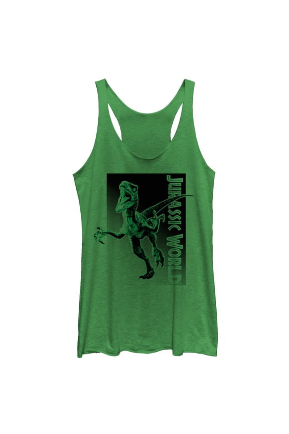 Women's Jurassic World Velociraptor Attack Racerback Tank Top Envy Green Medium