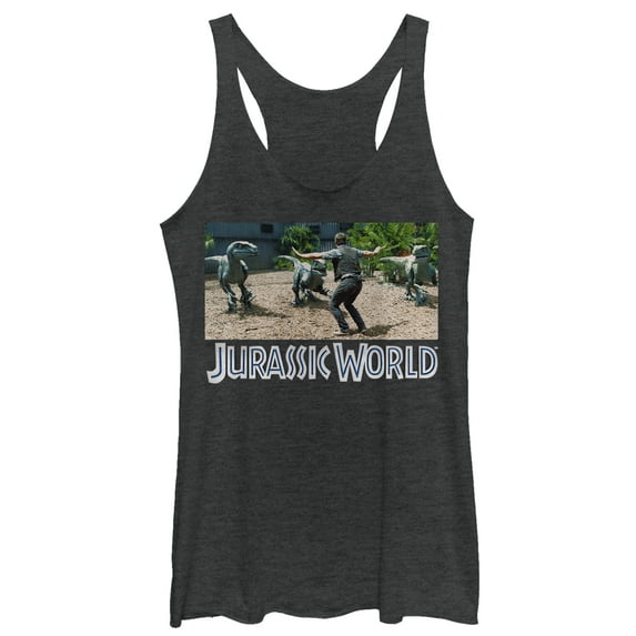 Women's Jurassic World Velociraptor Pack Racerback Tank Top Black Heather X Small