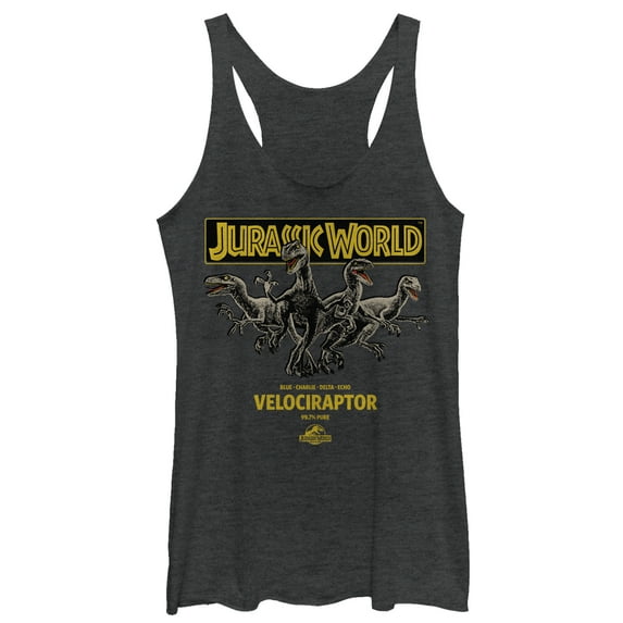 Women's Jurassic World Velociraptor Pure Racerback Tank Top Black Heather X Large