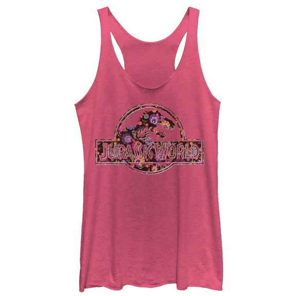 Women's Jurassic World Vintage Hippie Flower Logo  Racerback Tank Top Pink Heather X Large