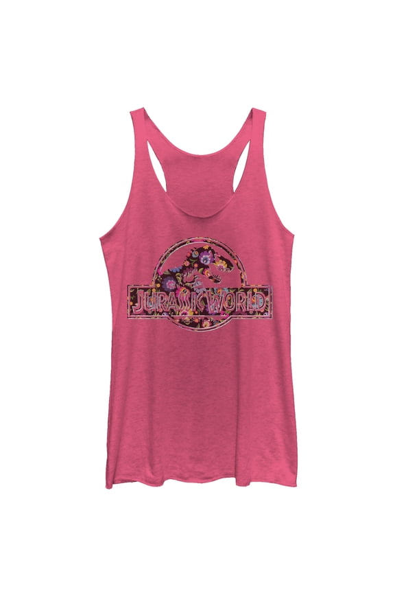 Women's Jurassic World Vintage Hippie Flower Logo  Racerback Tank Top Pink Heather X Large