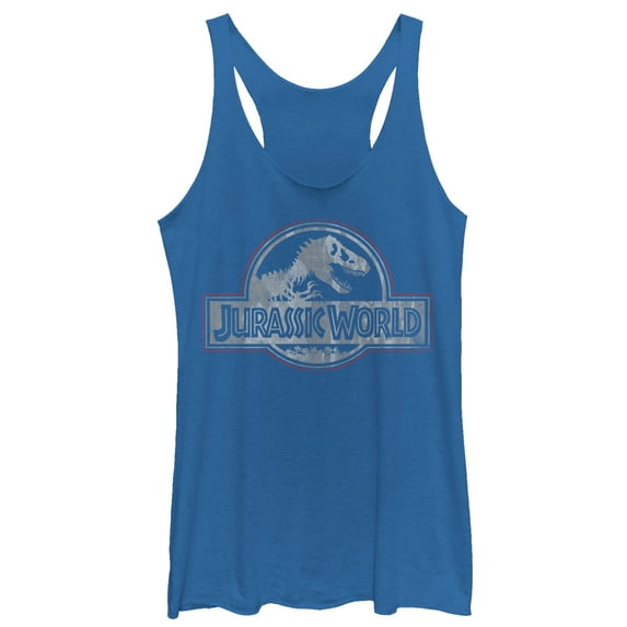 Women's Jurassic World Vintage Logo  Racerback Tank Top Royal Blue Heather 2X Large