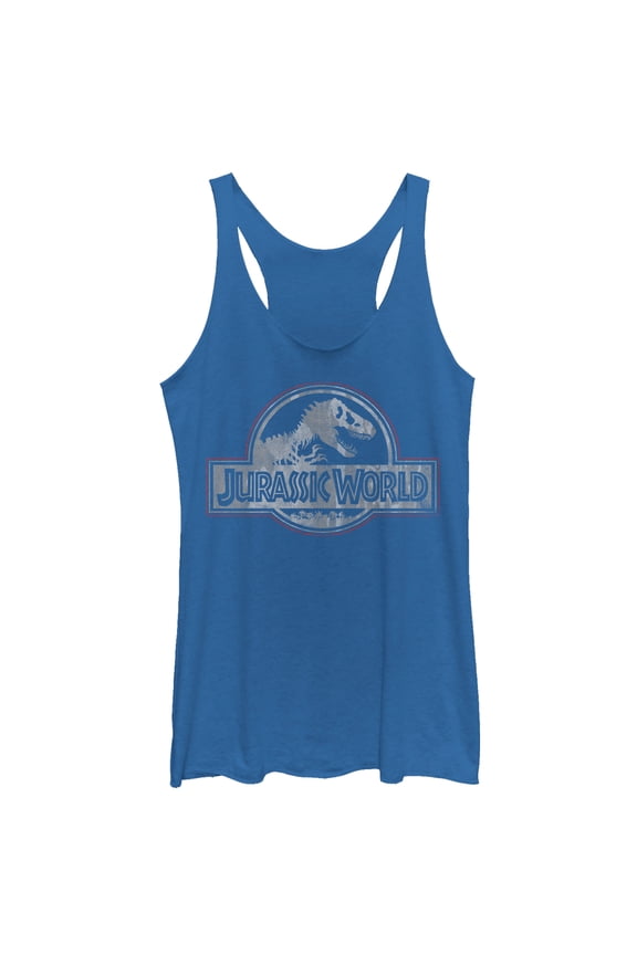 Women's Jurassic World Vintage Logo Racerback Tank Top Royal Blue Heather X Large