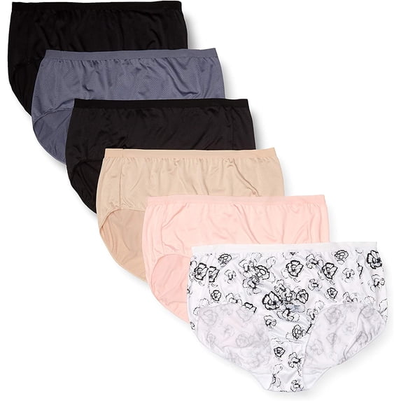 Women's Just My Size 1210U6 Microfiber Mesh Ultra Light Brief Panty - 6 Pack (Assorted 12)
