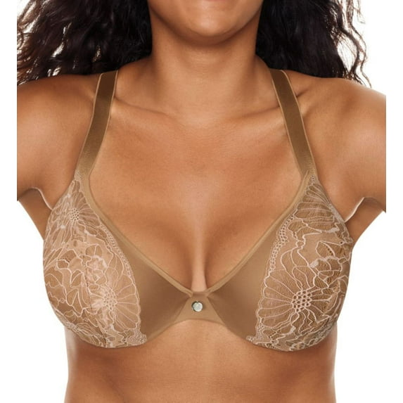 Women's Just My Size MJ1204 Modern Curvy Embellished Plunge Bra (Sheer Latte 46DD)