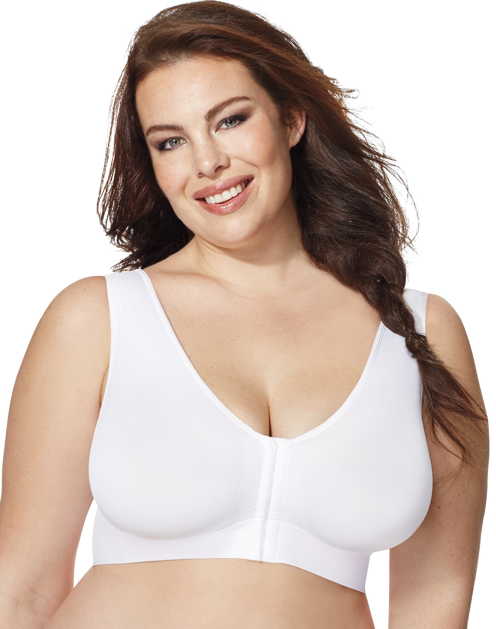 Women's Just My Size MJ1274 by Hanes Pure Comfort Front Closure Wirefree  Bra (White 2X)
