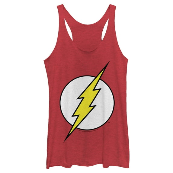 Women's Justice League Flash Classic Logo Racerback Tank Top Red Heather 2X Large