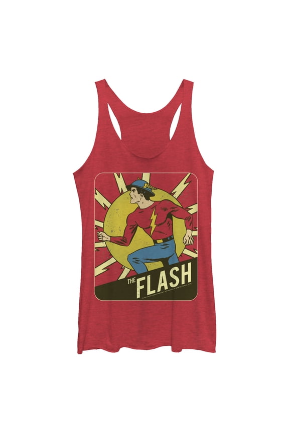 Women's Justice League Flash Vintage Frame  Racerback Tank Top Red Heather Large