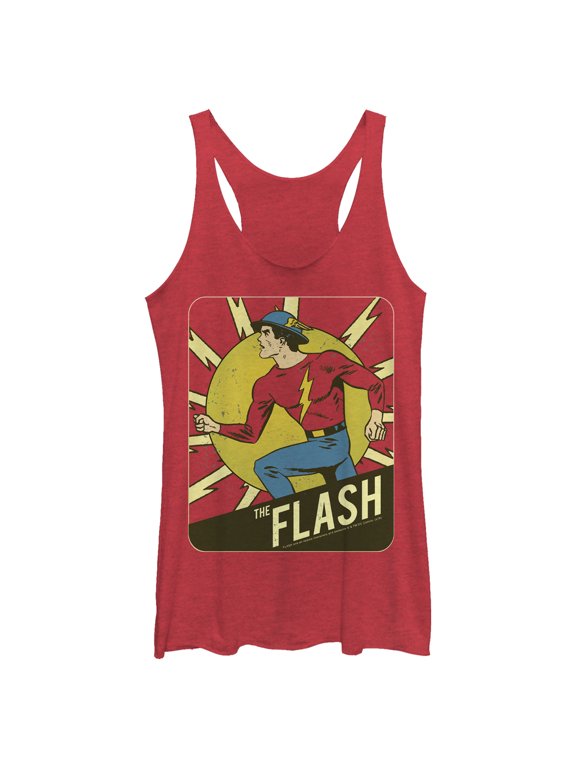 Women's Justice League Flash Vintage Frame Racerback Tank Top Red Heather X Small