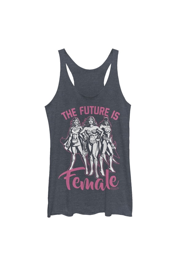 Women's Justice League Future is Female Racerback Tank Top Navy Blue Heather Small