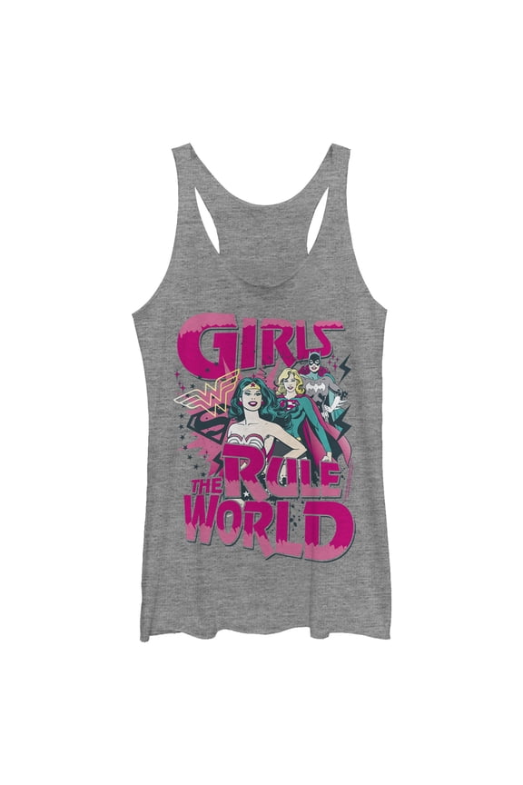 Women's Justice League Girls Rule The World Racerback Tank Top Gray Heather 2X Large