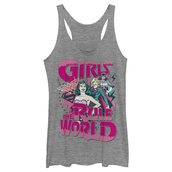 Women's Justice League Girls Rule The World Racerback Tank Top Gray Heather Large